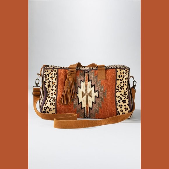 Boho Exotic Leopard Pattern Weekender Duffel Bag - Picture 12 of 15
